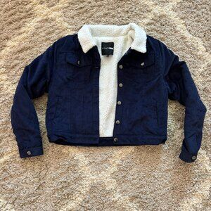 Fashion Nova Enjoy The Ride Corduroy & Sherpa Jacket Navy & Ivory Size Large